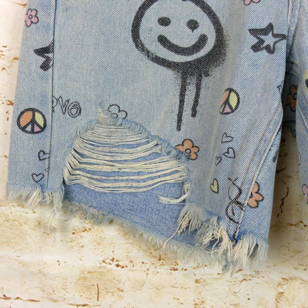 Wild Fable Denim Shorts Women 0 Doodle Print Bermuda Distressed High Rise Grunge - Picture 5 of 14